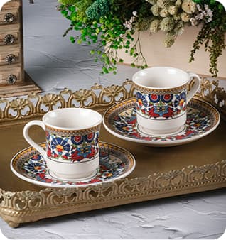 Tile-Pattern Porcelain Cups