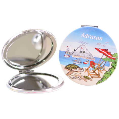 Adrasan Themed Customised Uv Printed Round Compact Mirror 72x11 mm - 3