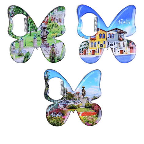 Aksehir Themed Butterfly Shaped Metal Magnetic Bottle Opener 70x70 mm - 3