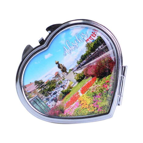 Aksehir Themed Customised Metal Epoxy Travel Make Up Compact Heart Shaped Mirror 70x65x8 mm - 4