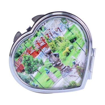 Aksehir Themed Customised Metal Epoxy Travel Make Up Compact Heart Shaped Mirror 70x65x8 mm - 5