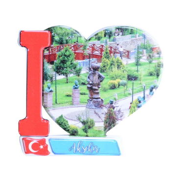 Aksehir Themed Customised UV Printed Plastic Base Heart Shaped Fridge Magnet 86x62 mm - 5