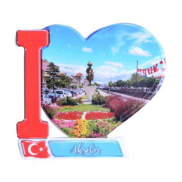 Aksehir Themed Customised UV Printed Plastic Base Heart Shaped Fridge Magnet 86x62 mm - 6