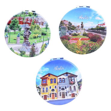 Aksehir Themed Customised Uv Printed Round Compact Mirror 72x11 mm - 4