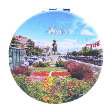 Aksehir Themed Customised Uv Printed Round Compact Mirror 72x11 mm - 5