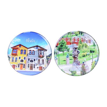 Aksehir Themed Epoxy Dome Round Souvenir Fridge Magnet 67 mm - 3