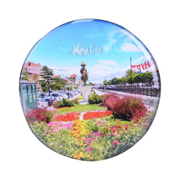 Aksehir Themed Epoxy Dome Round Souvenir Fridge Magnet 67 mm - 4