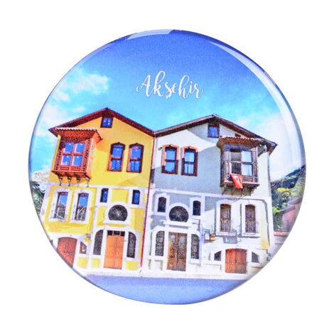 Aksehir Themed Epoxy Dome Round Souvenir Fridge Magnet 67 mm - 6