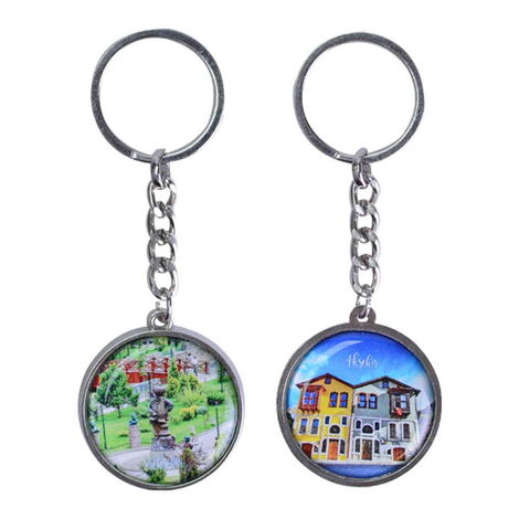 Aksehir Themed Metal Double Face Round Keychain 40x95 mm - 2