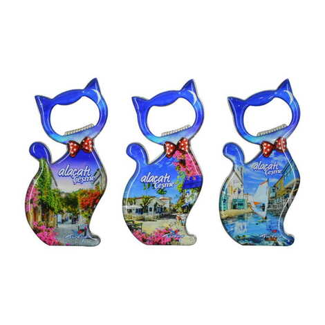 Alacati Region Themed Cat Shaped Metal Magnetic Bottle Opener 97x48 mm - 3