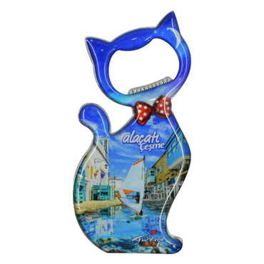 Alacati Region Themed Cat Shaped Metal Magnetic Bottle Opener 97x48 mm - 4