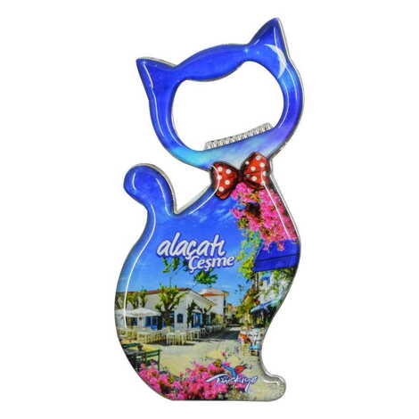 Alacati Region Themed Cat Shaped Metal Magnetic Bottle Opener 97x48 mm - 5