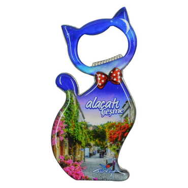 Alacati Region Themed Cat Shaped Metal Magnetic Bottle Opener 97x48 mm - 6