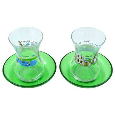 Alacati Region Themed Custom Printed Turkish Tea Glass Set Of 2 Pcs - 3