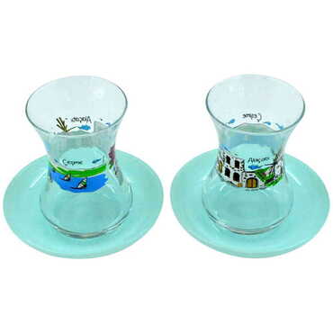 Alacati Region Themed Custom Printed Turkish Tea Glass Set Of 2 Pcs - 4