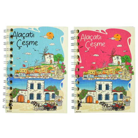 Alacati Region Themed Custom Printed Wood Cover Notebook 120x170 mm - 5