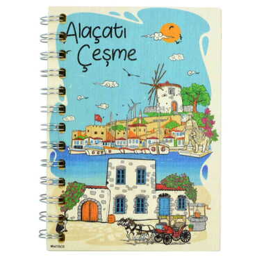 Alacati Region Themed Custom Printed Wood Cover Notebook 120x170 mm - 6