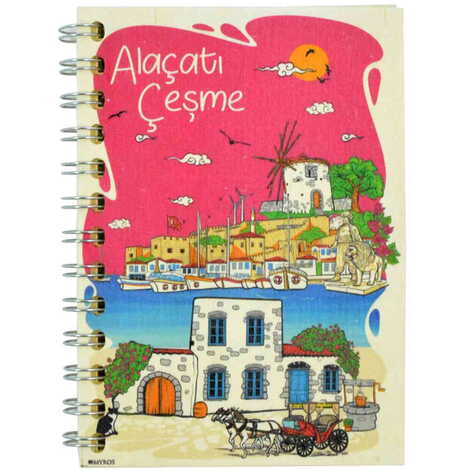 Alacati Region Themed Custom Printed Wood Cover Notebook 120x170 mm - 7