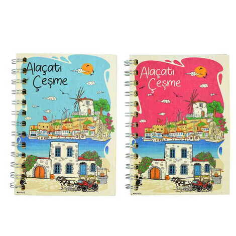 Alacati Region Themed Custom Printed Wood Cover Notebook 90X140 Mm - 5