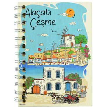 Alacati Region Themed Custom Printed Wood Cover Notebook 90X140 Mm - 6