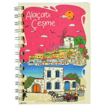 Alacati Region Themed Custom Printed Wood Cover Notebook 90X140 Mm - 7