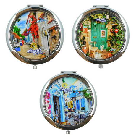 Alacati Region Themed Customised Metal Epoxy Travel Make Up Compact Mirror 70x11 mm - 3