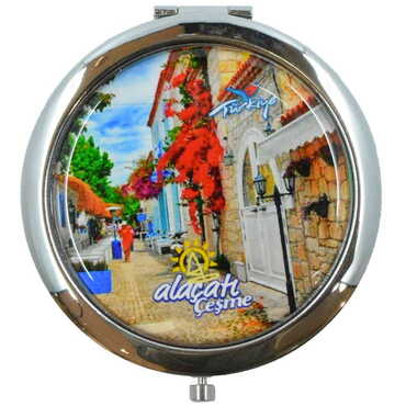 Alacati Region Themed Customised Metal Epoxy Travel Make Up Compact Mirror 70x11 mm - 4