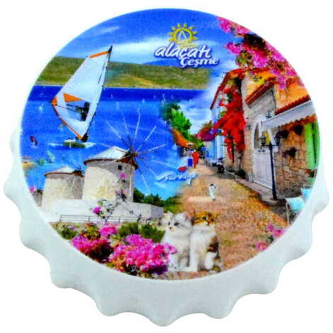 Alacati Region Themed Customised UV Printed Bottle Cap Shaped Plastic Base Bottle Opener 58x15 mm - 4