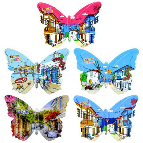 Alacati Region Themed Customised UV Printed Plastic Base Butterfly Shaped Fridge Magnet 80x58 mm - 3