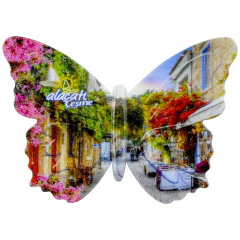 Alacati Region Themed Customised UV Printed Plastic Base Butterfly Shaped Fridge Magnet 80x58 mm - 4