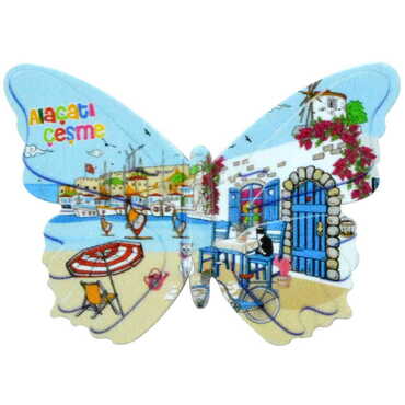 Alacati Region Themed Customised UV Printed Plastic Base Butterfly Shaped Fridge Magnet 80x58 mm - 6