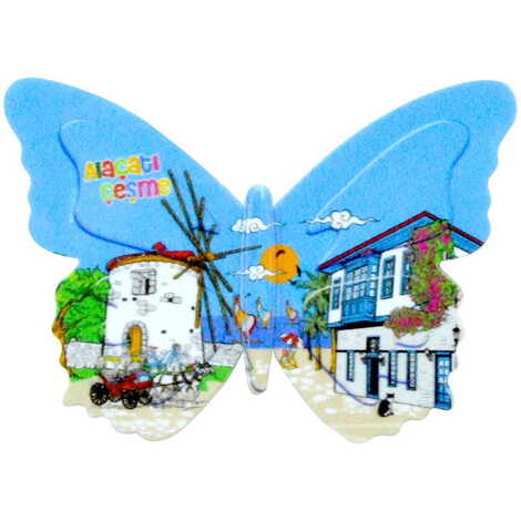 Alacati Region Themed Customised UV Printed Plastic Base Butterfly Shaped Fridge Magnet 80x58 mm - 7