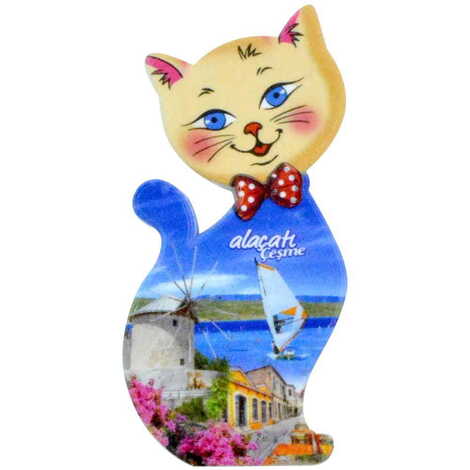 Alacati Region Themed Customised UV Printed Plastic Base Cat Shaped Fridge Magnet 43x87 mm - 4