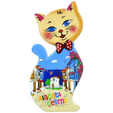 Alacati Region Themed Customised UV Printed Plastic Base Cat Shaped Fridge Magnet 43x87 mm - 5