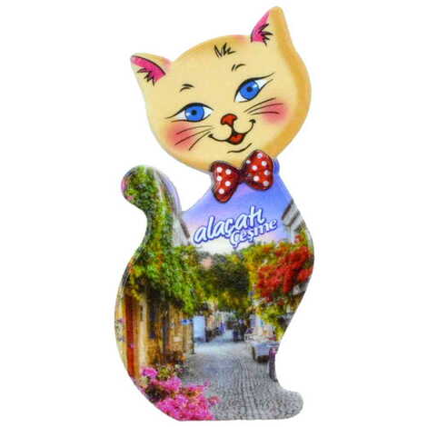 Alacati Region Themed Customised UV Printed Plastic Base Cat Shaped Fridge Magnet 43x87 mm - 6