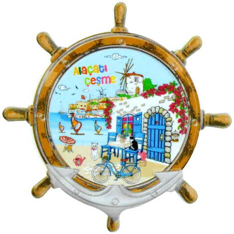 Alacati Region Themed Customised UV Printed Plastic Base Marin Rudder Shaped Fridge Magnet 82x82 mm - 4