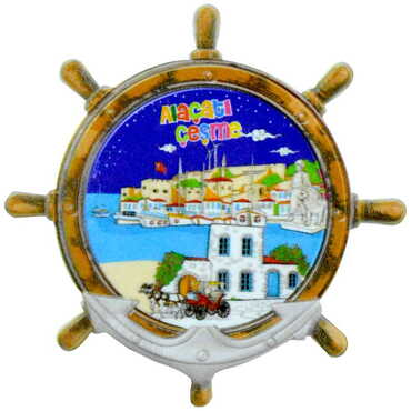 Alacati Region Themed Customised UV Printed Plastic Base Marin Rudder Shaped Fridge Magnet 82x82 mm - 5