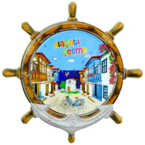 Alacati Region Themed Customised UV Printed Plastic Base Marin Rudder Shaped Fridge Magnet 82x82 mm - 8