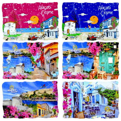 Alacati Region Themed Customised UV Printed Plastic Base Mosaic Pattern Rectangle Fridge Magnet 80x50 mm - 2