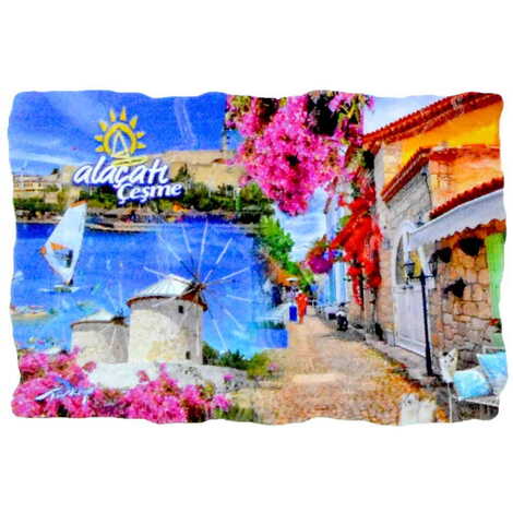 Alacati Region Themed Customised UV Printed Plastic Base Mosaic Pattern Rectangle Fridge Magnet 80x50 mm - 5