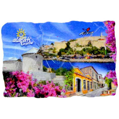 Alacati Region Themed Customised UV Printed Plastic Base Mosaic Pattern Rectangle Fridge Magnet 80x50 mm - 7