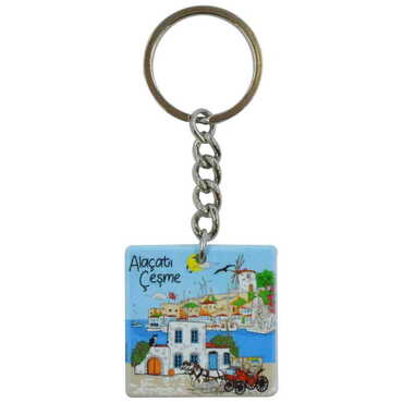 Alacati Region Themed Customised Uv Printed Plastic Base Round Keyring 40x108 mm - 3