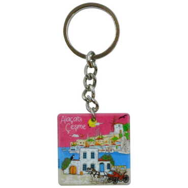 Alacati Region Themed Customised Uv Printed Plastic Base Round Keyring 40x108 mm - 5