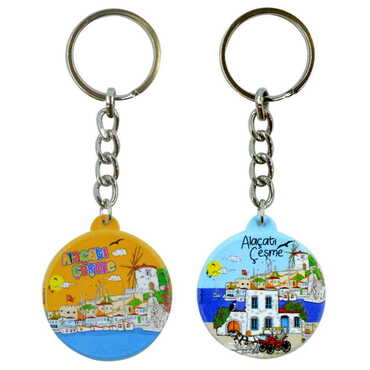 Alacati Region Themed Customised UV Printed Plastic Base Square Keyring 38x100 mm - 2