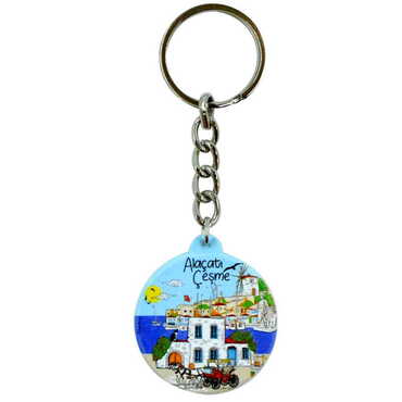 Alacati Region Themed Customised UV Printed Plastic Base Square Keyring 38x100 mm - 3