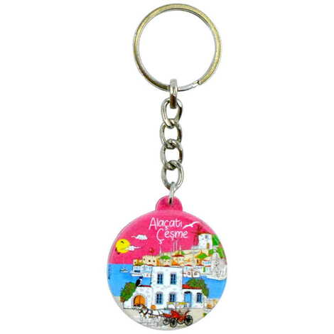 Alacati Region Themed Customised UV Printed Plastic Base Square Keyring 38x100 mm - 5