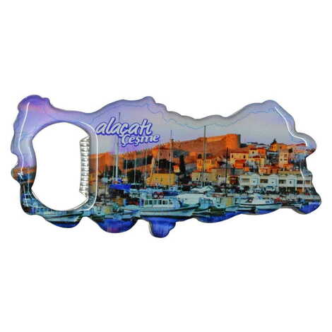 Alacati Region Themed Map Shaped Metal Magnetic Bottle Opener 100x45 mm - 5