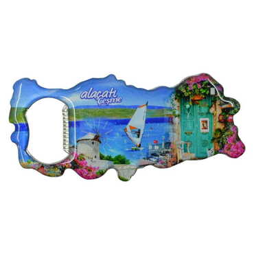 Alacati Region Themed Map Shaped Metal Magnetic Bottle Opener 100x45 mm - 6