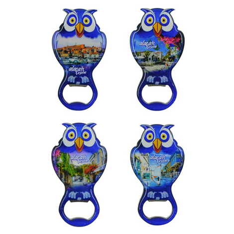 Alacati Region Themed Owl Shaped Metal Magnetic Bottle Opener 88x47 mm - 3