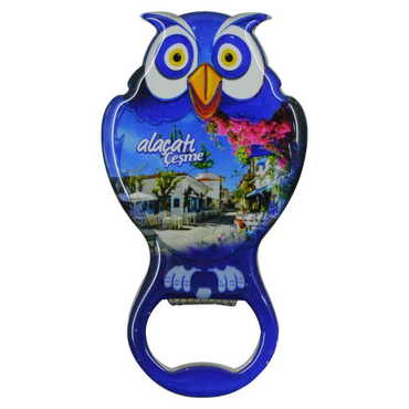 Alacati Region Themed Owl Shaped Metal Magnetic Bottle Opener 88x47 mm - 5